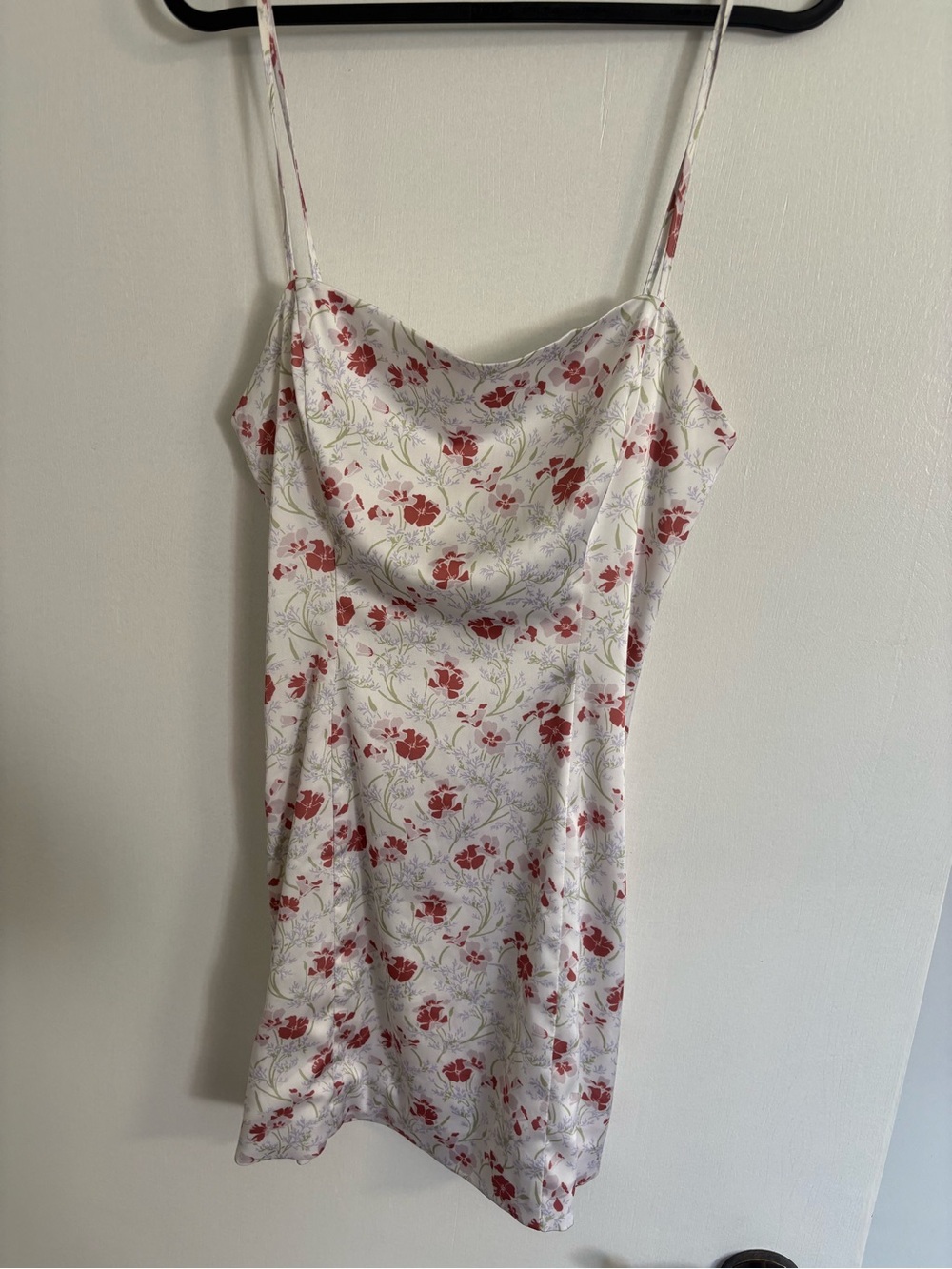 Sunday Best White Satin Slip with Red Floral Print